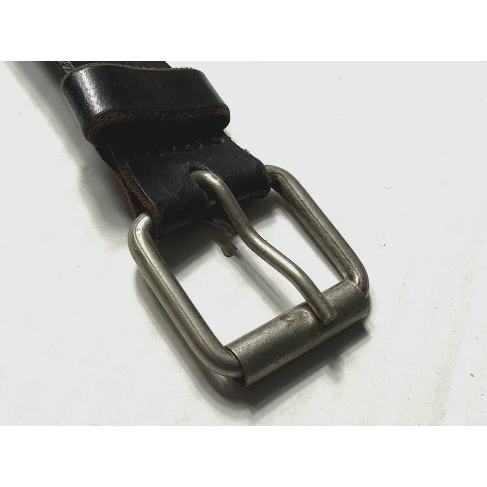 Mens Genuine Leather Belt Vintage Solid Black Size 36 Mexico Silver Buckle
